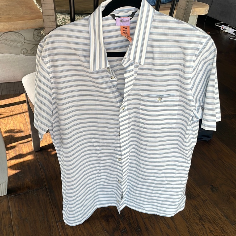 FINAL PRICE! 
Travis Mathew Blue Gray Yellow Stripe Button Down